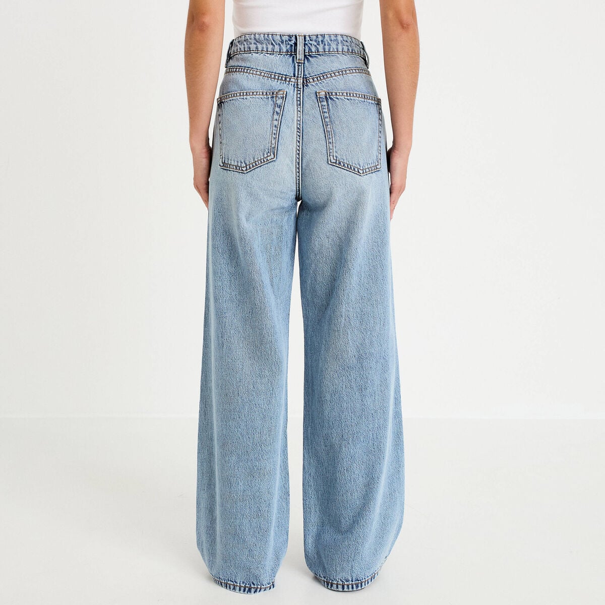 Jean wide leg taille haute Petite denim double stone femme