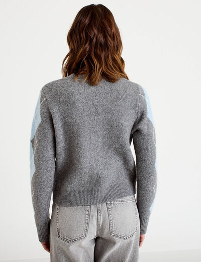 Cardigan col rond manches longues gris fonc&eacute; femme