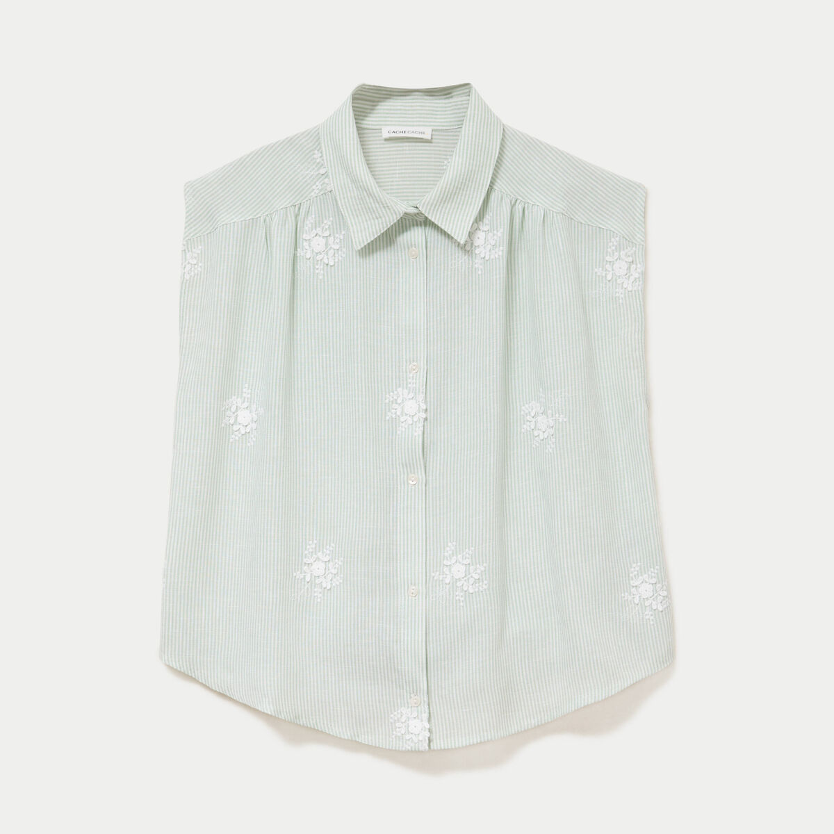 Chemise sans manches col classique vert clair femme