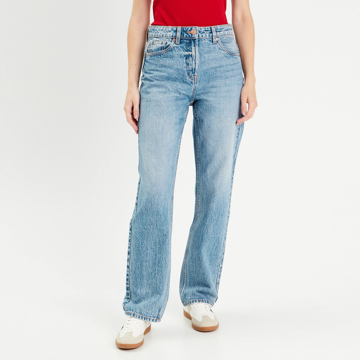Jeans droit 5 poches denim double stone femme