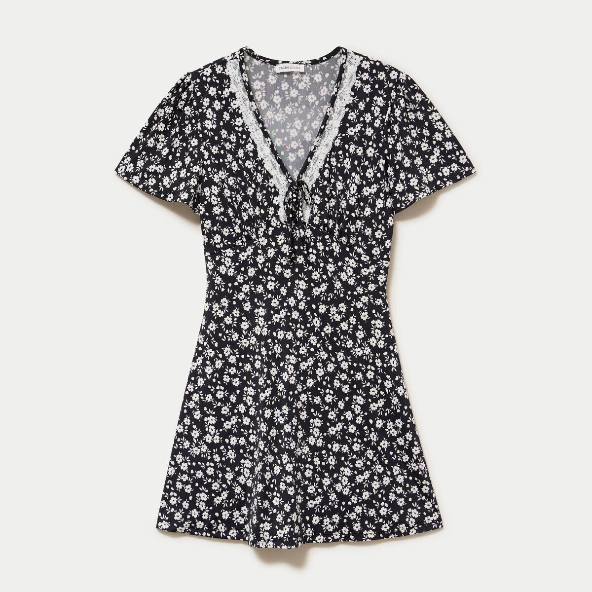 Robe courte d&eacute;tail dentelle noir femme