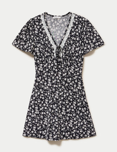Robe courte d&eacute;tail dentelle noir femme