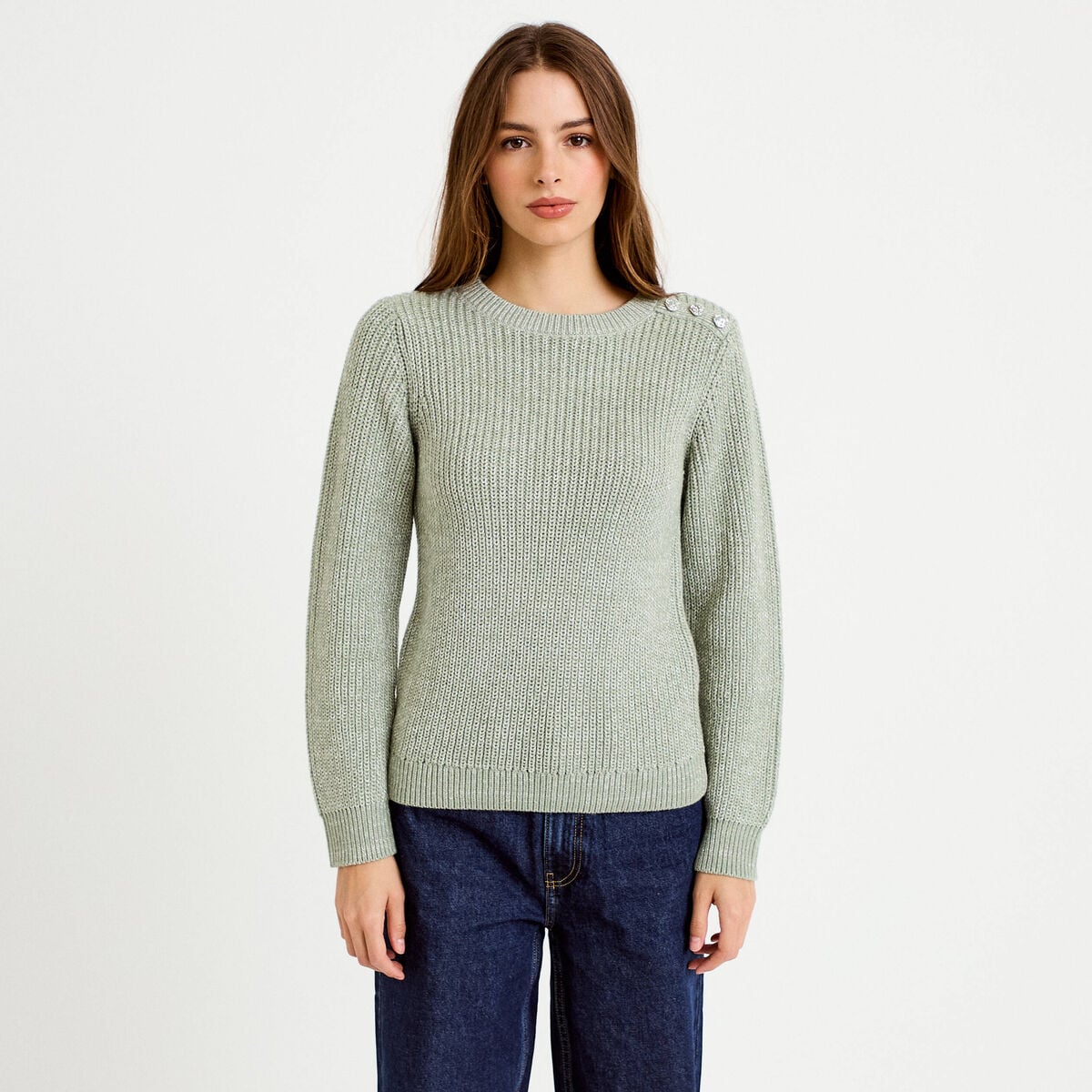 Pull manches longues brillant vert pastel femme