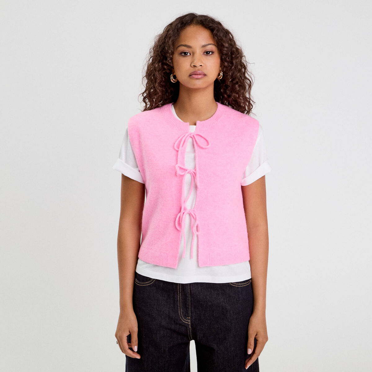 Gilet sans manches nou&eacute; rose femme