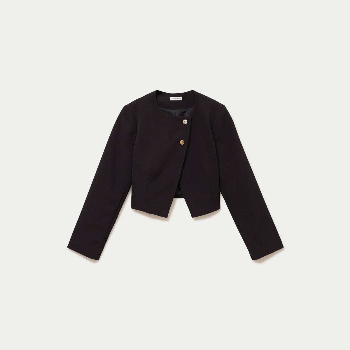 Blazer droit cropped col rond noir femme
