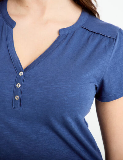 T-shirt boutonn&eacute; sur le devant bleu fonc&eacute; femme
