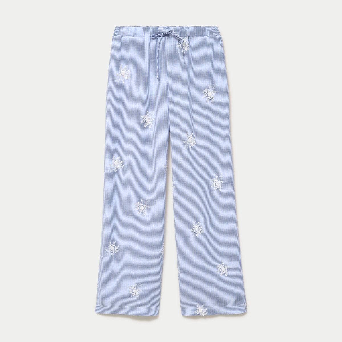 Pantalon large taille haute &agrave; relief blanc femme