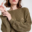Pull manches longues vert fonc&eacute; femme