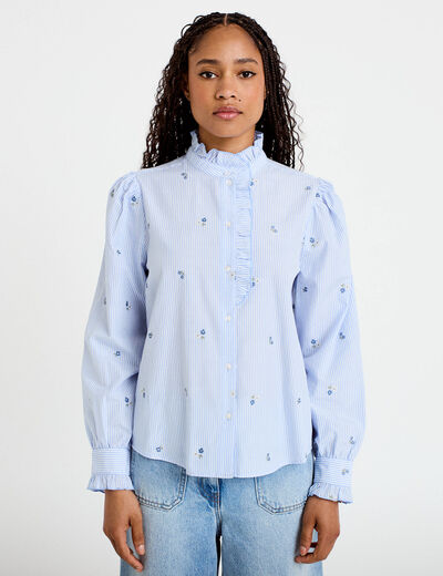 Chemise droite manches longues bleu ciel femme