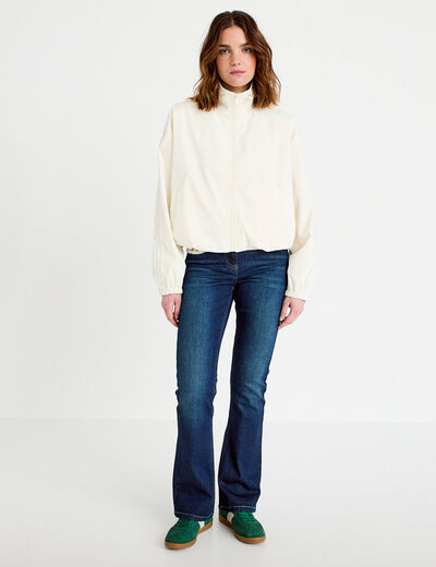 Veste col montant bas resserr&eacute; dentelle ecru femme