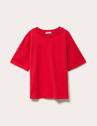 T-shirt col rond manches courtes rouge femme