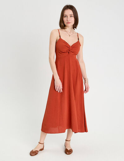 Robe longue &eacute;vas&eacute;e fendue orange fonc&eacute; femme
