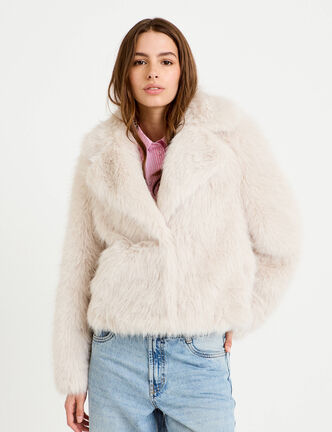 Manteau fausse fourrure ivoire femme