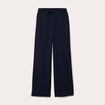 Pantalon large fluide d&eacute;tail dentelle bleu marine femme