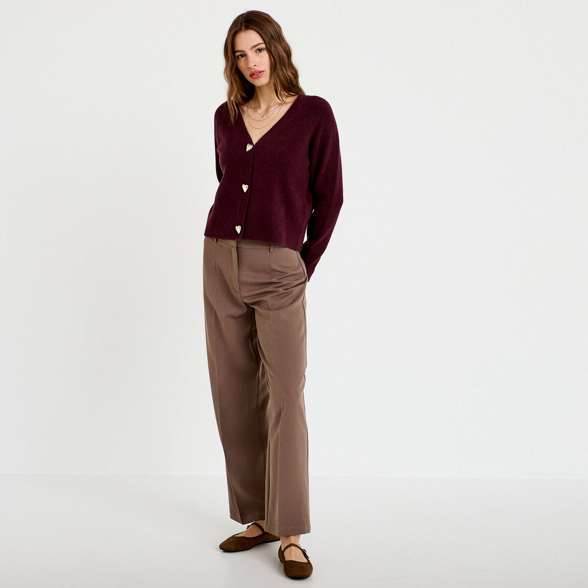 Pantalon large ventre plat taupe femme