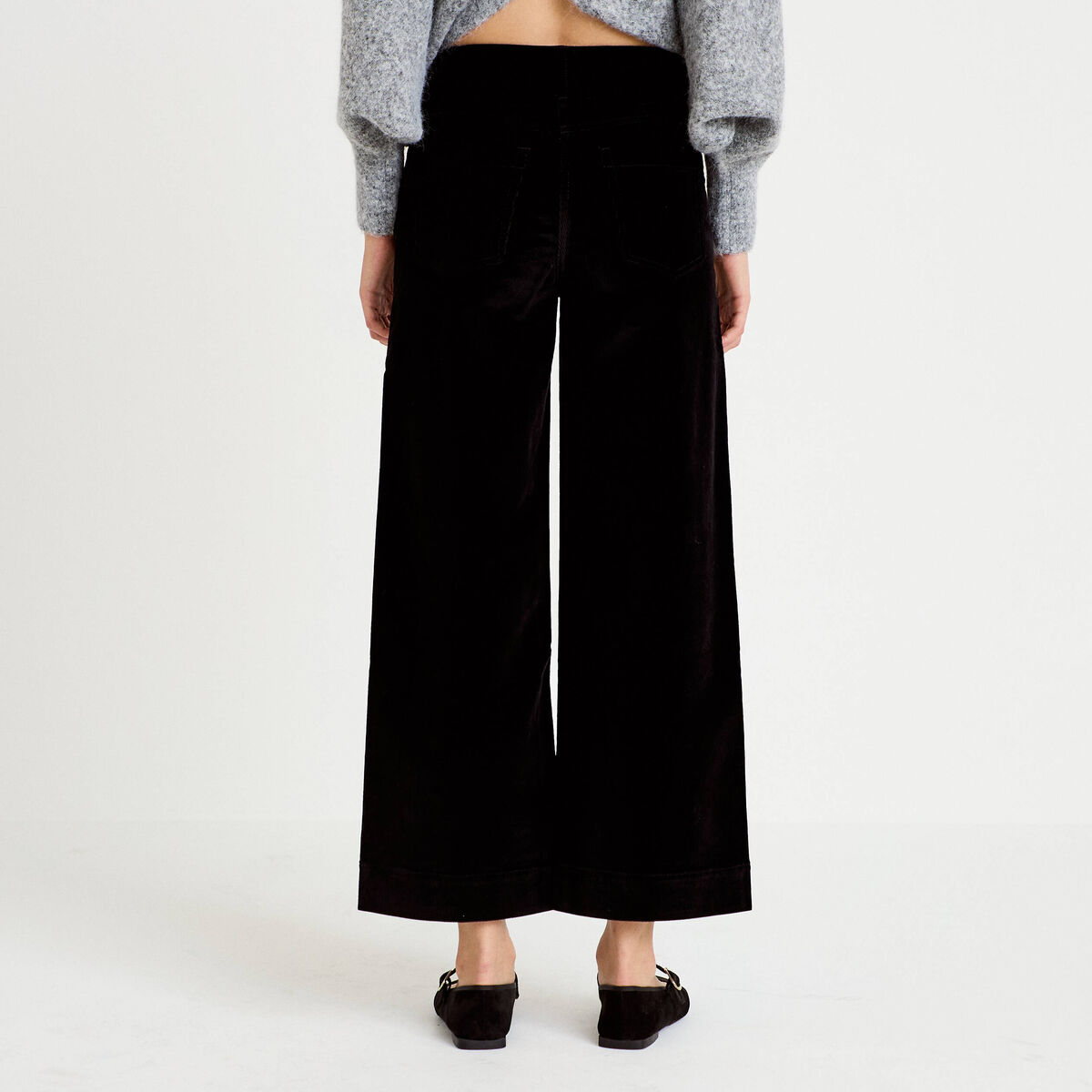 Pantalon taille haute velours noir femme