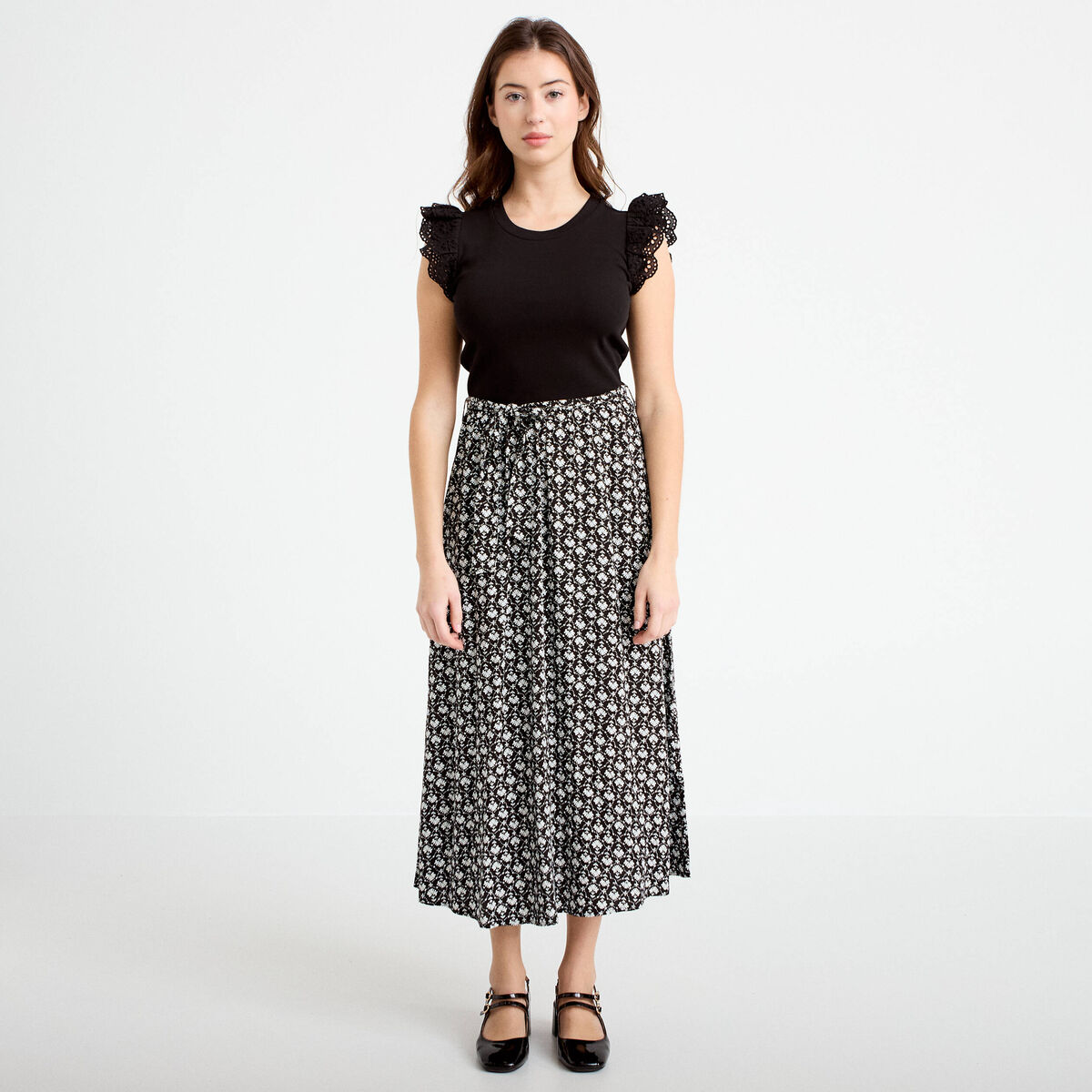 Robe bi-mati&egrave;re cintr&eacute;e noir femme