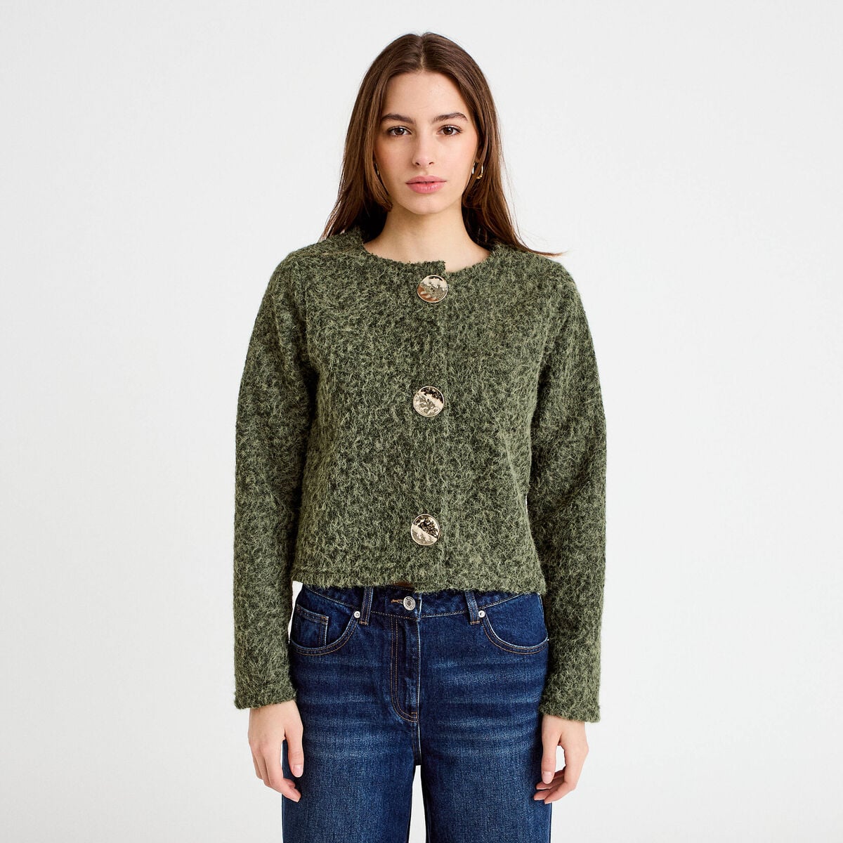 Veste effet polaire vert kaki femme