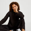 T-shirt manches longues avec dentelle gris fonc&eacute; femme