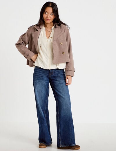 Trench court boutonn&eacute; taupe femme