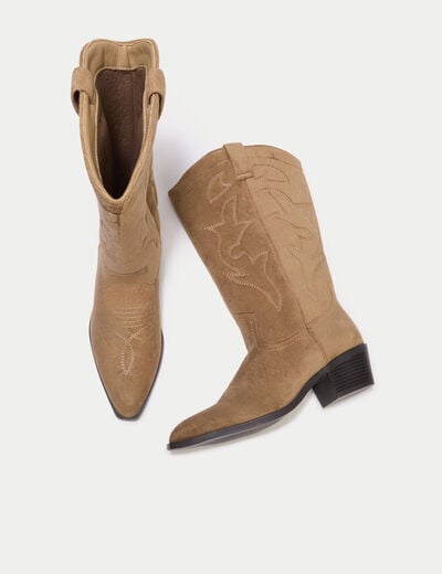 Bottes aspect daim beige femme