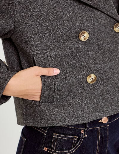Trench droit court col tailleur gris femme