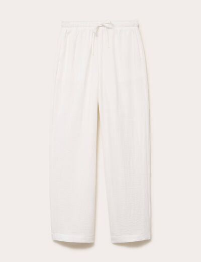 Pantalon large fluide taille &eacute;lastiqu&eacute;e ecru femme