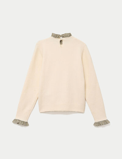 Pull col chemise manches longues sable femme