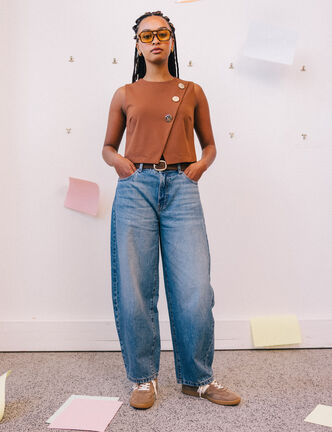 Jean barrel taille haute denim triple stone femme