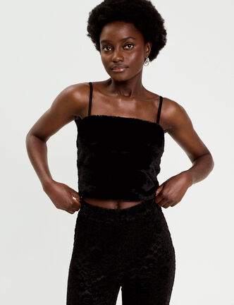 D&eacute;bardeur fausse fourrure noir femme