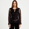 Blouse manches longues en dentelle noir femme