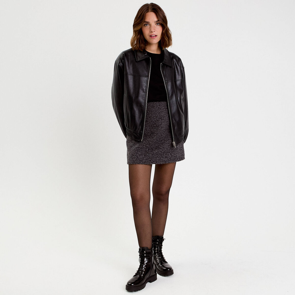 Jupe trap&egrave;ze courte gris fonc&eacute; femme