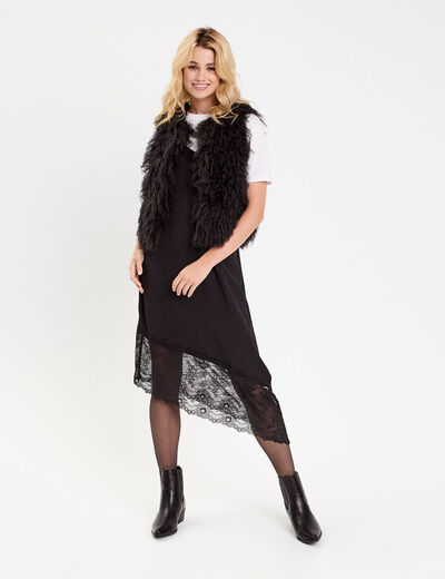 Gilet court sans manches fausse fourrure noir femme