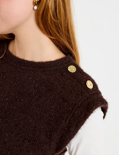 Pull 2-en-1 manches longues col rond marron fonc&eacute; femme