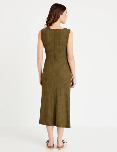 Robe midi droite sans manches en maille vert kaki femme