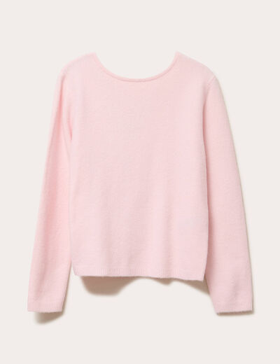 Pull d&eacute;collet&eacute; dos avec noeuds rose clair femme