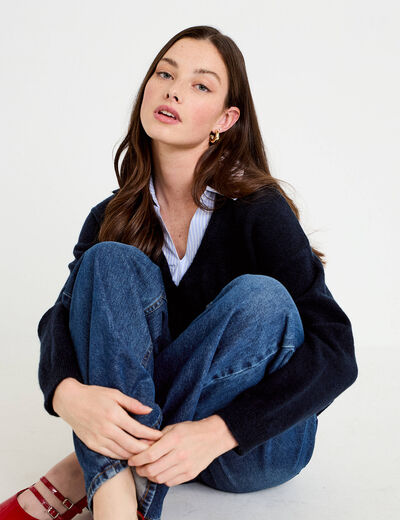 Pull effet 2-en-1 bleu marine femme
