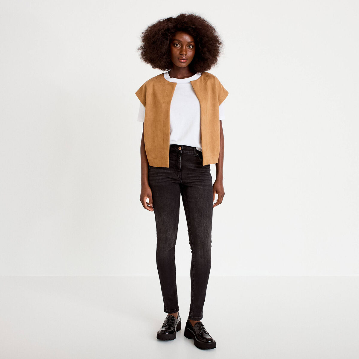 Jean skinny push-up taille standard denim noir femme