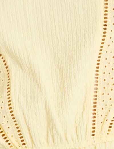 Blouse &agrave; volants jaune pastel femme