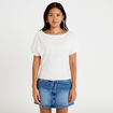T-shirt col bateau manches courtes ecru femme