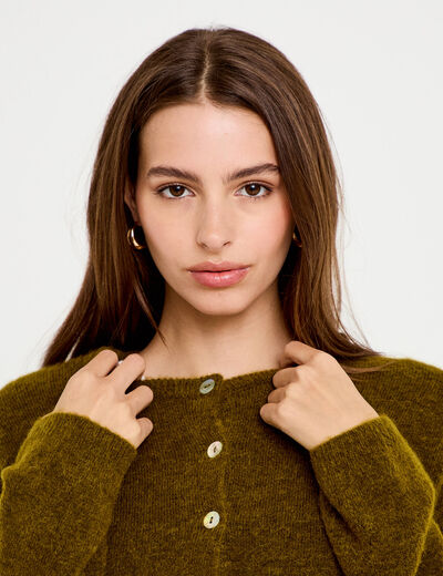Gilet manches longues vert olive femme