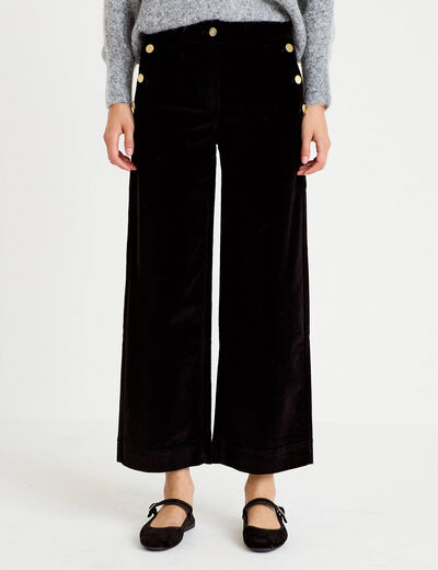 Pantalon bootcut taille haute velours noir femme