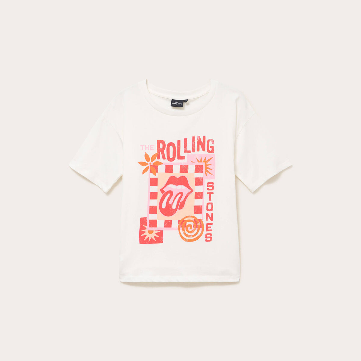 T-shirt col rond manches courtes ecru femme