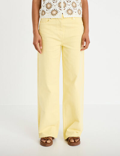 Jean wide leg taille haute jaune pastel femme