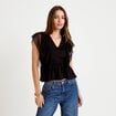 Blouse d&eacute;collet&eacute; voile manches courtes noir femme