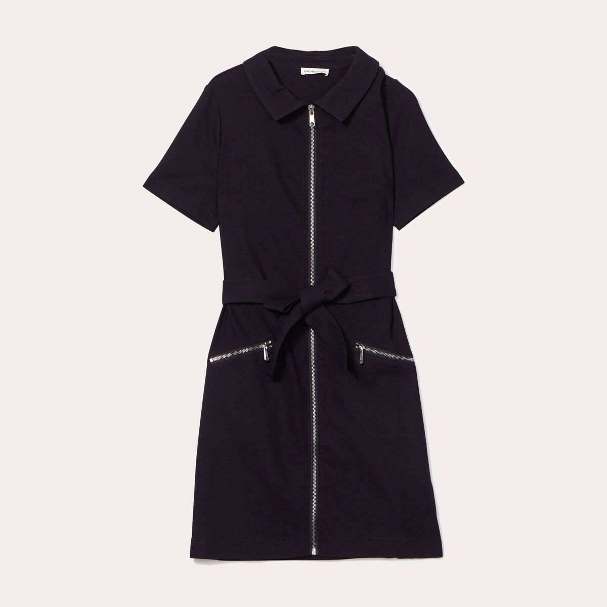 Robe droite zipp&eacute;e ceintur&eacute;e noir femme