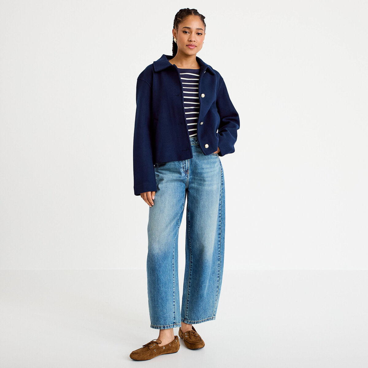 T-shirt col bateau bleu marine femme