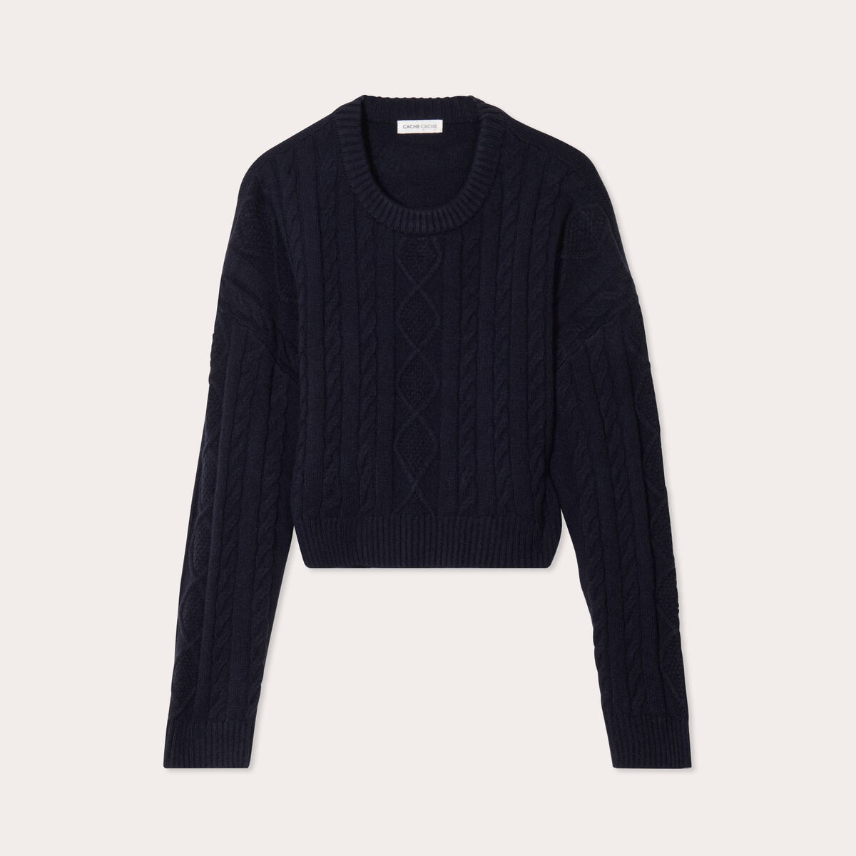 Pull avec torsades bleu marine femme