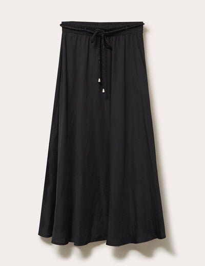 Jupe longue &eacute;vas&eacute;e satin noir femme