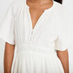 Robe midi pliss&eacute;e col v manches courtes blanc femme